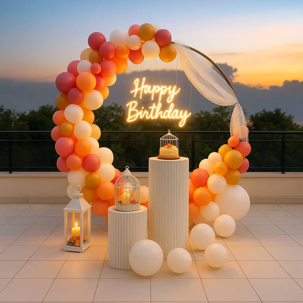 Pastel Birthday Ring Decoration with balloons and net