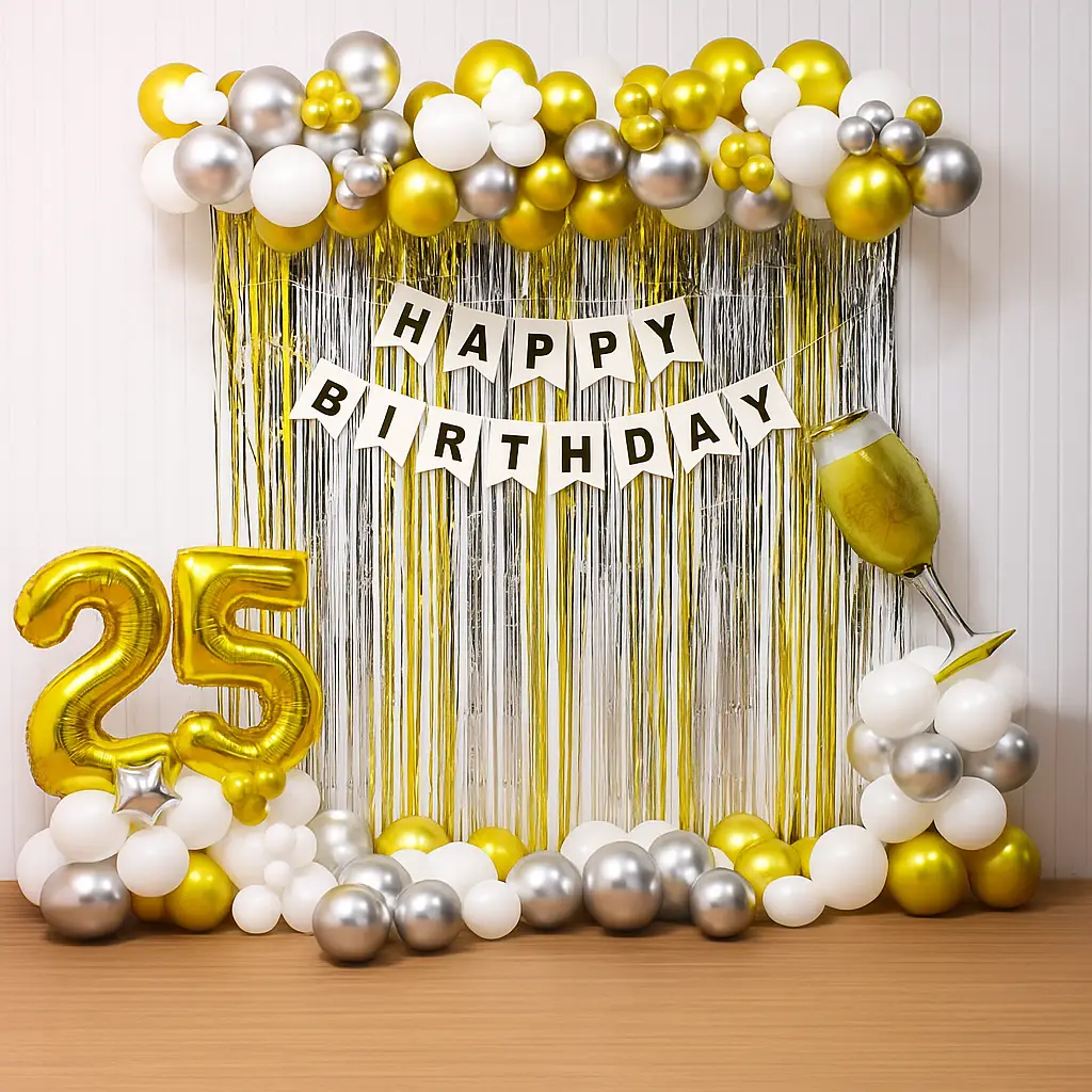 Balloon Decoration at Home with Pastel Balloons and Happy Birthday Banner