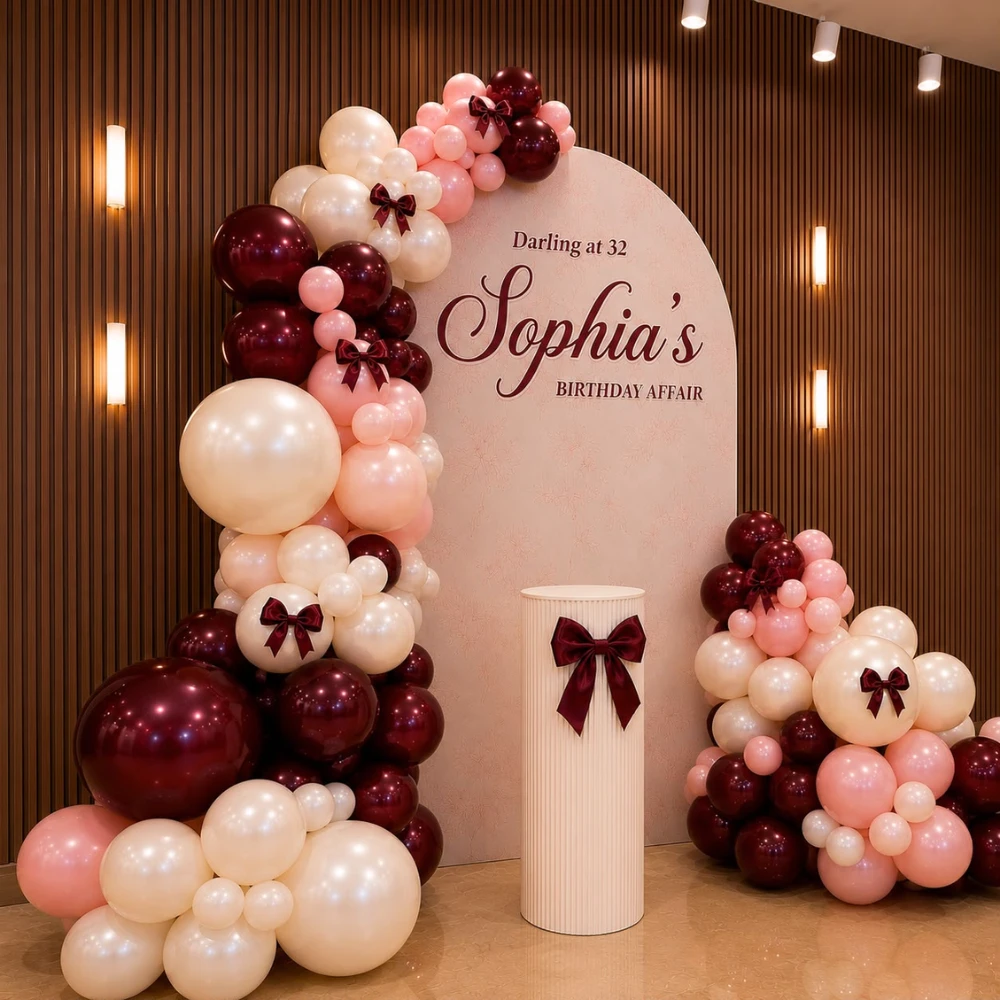 Elegant Burgundy & Blush Birthday Balloon Decoration — thumbnail 2
