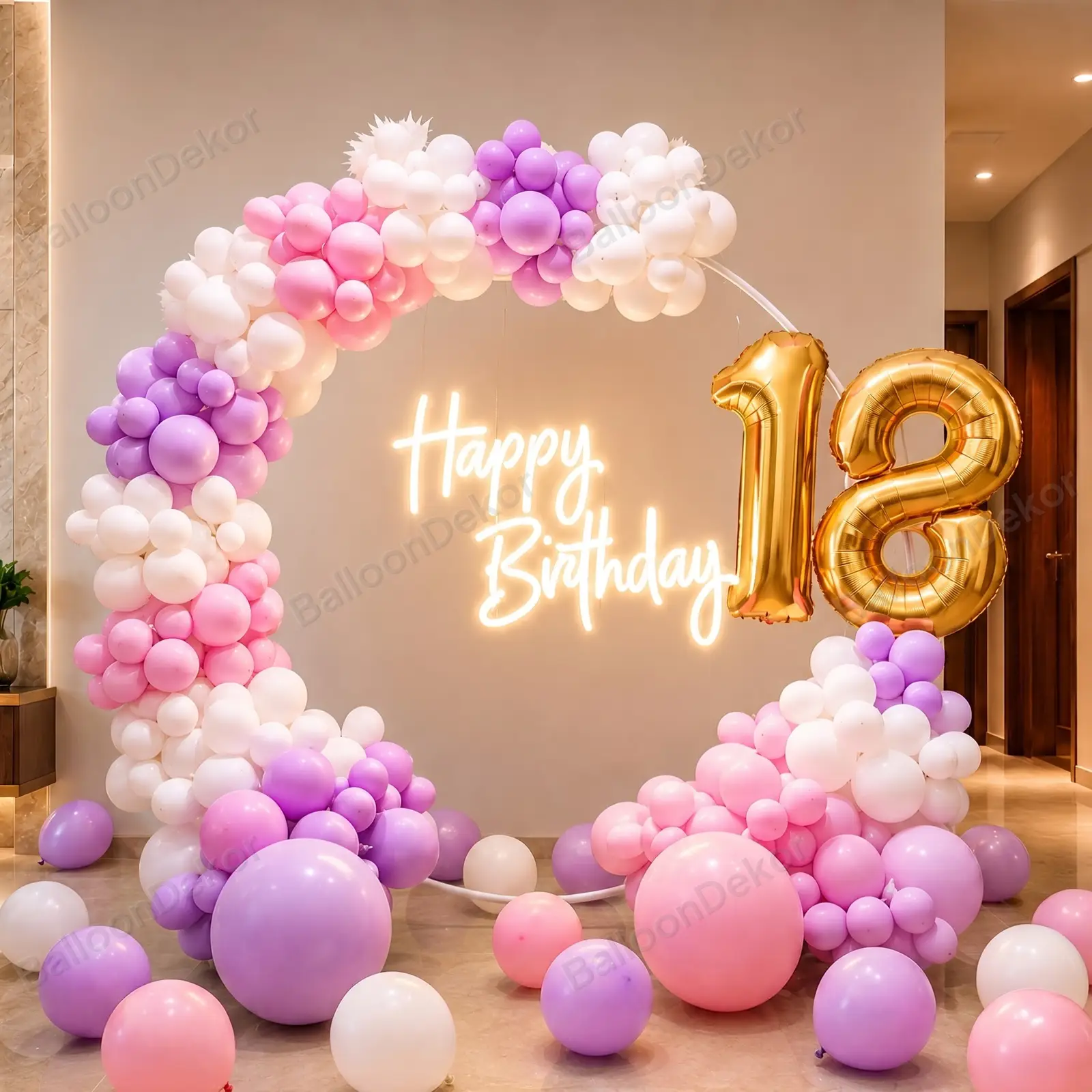 18th Birthday Ring Backdrop setup — Birthday Balloon Decoration in Kolkata
