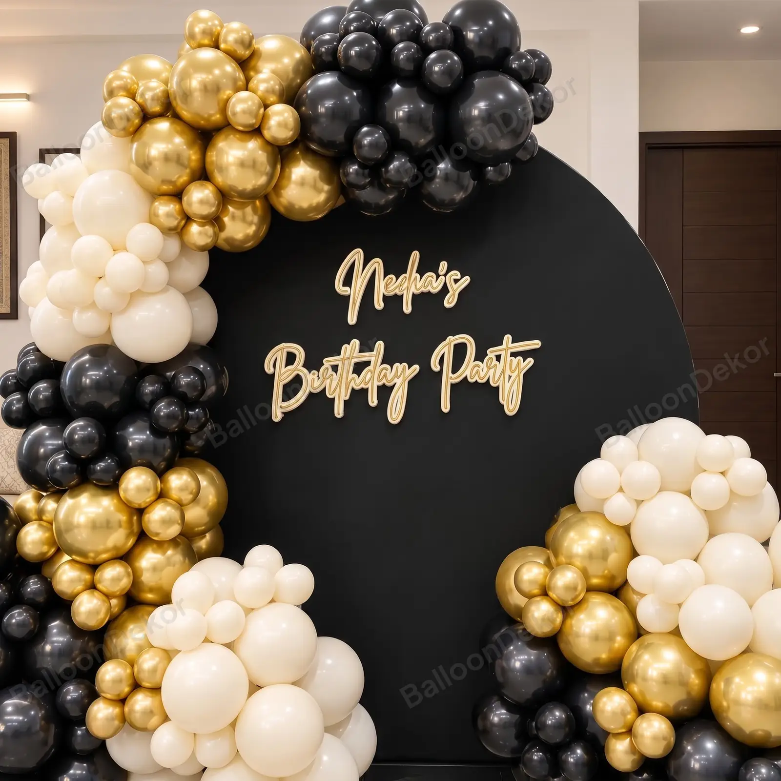 Black & Gold Balloon Arch Backdrop — thumbnail 2
