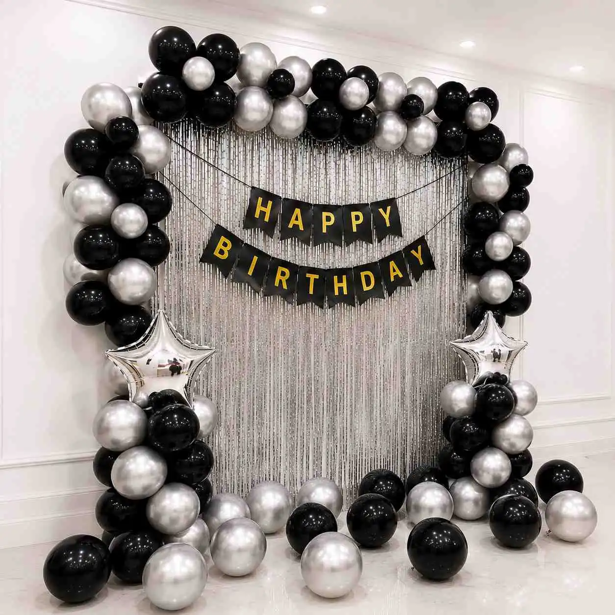 Black & Silver Birthday Balloon Decoration — thumbnail 2