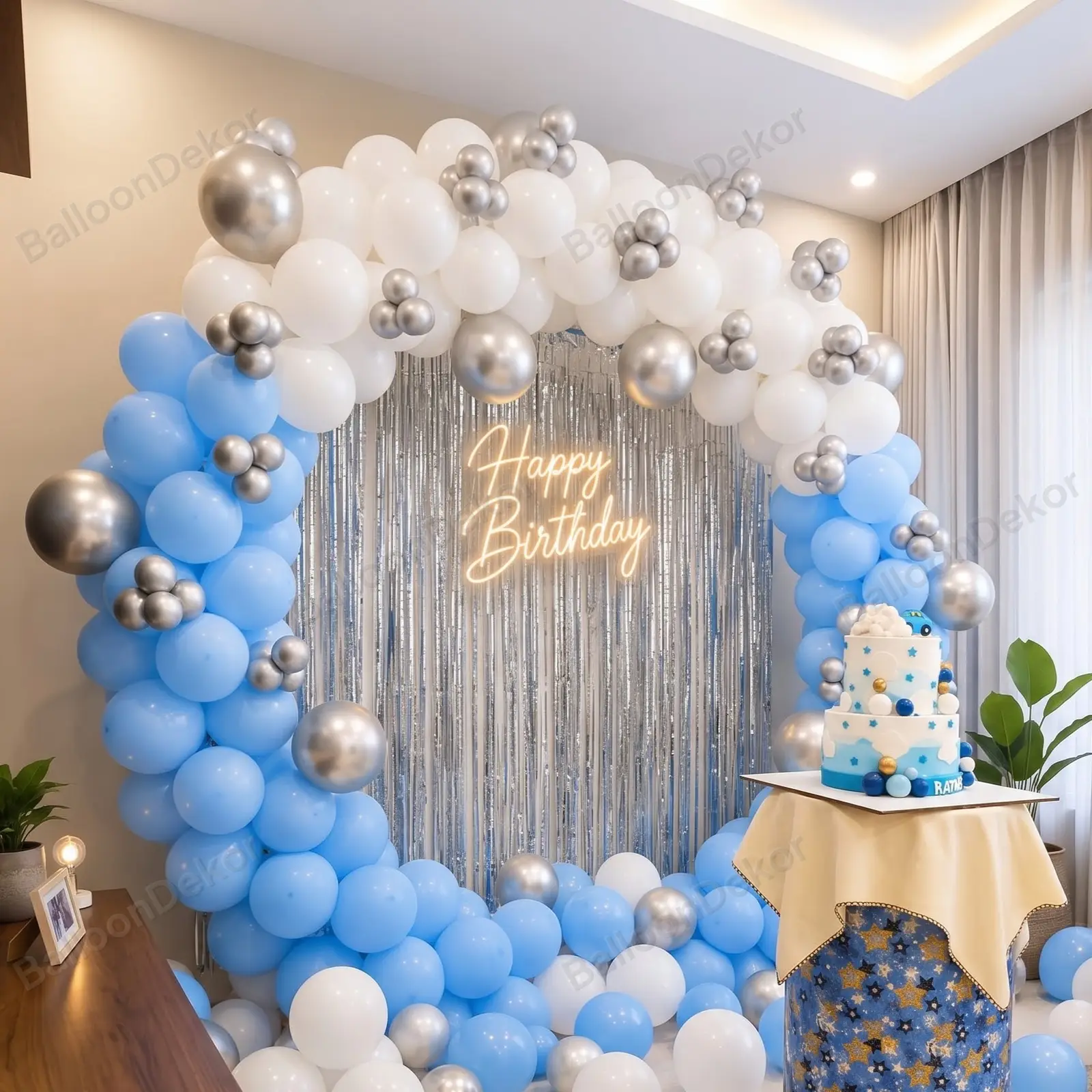 Blue and Silver Birthday Balloon Decor — photo 2