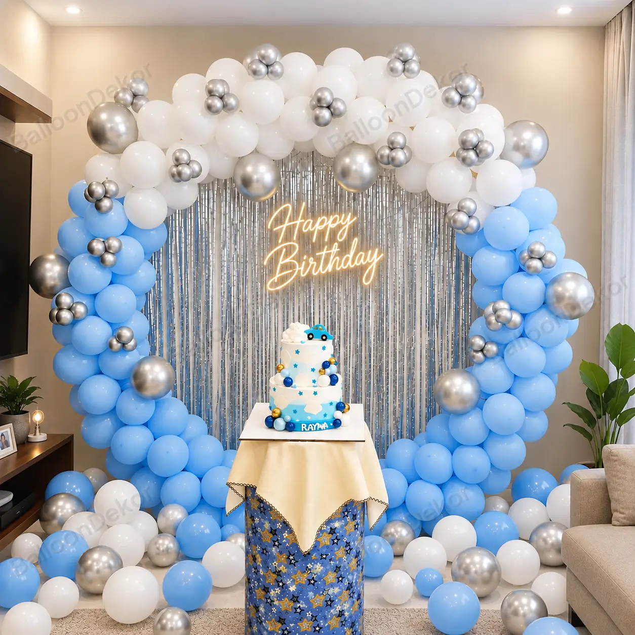 Blue and Silver Birthday Balloon Decor