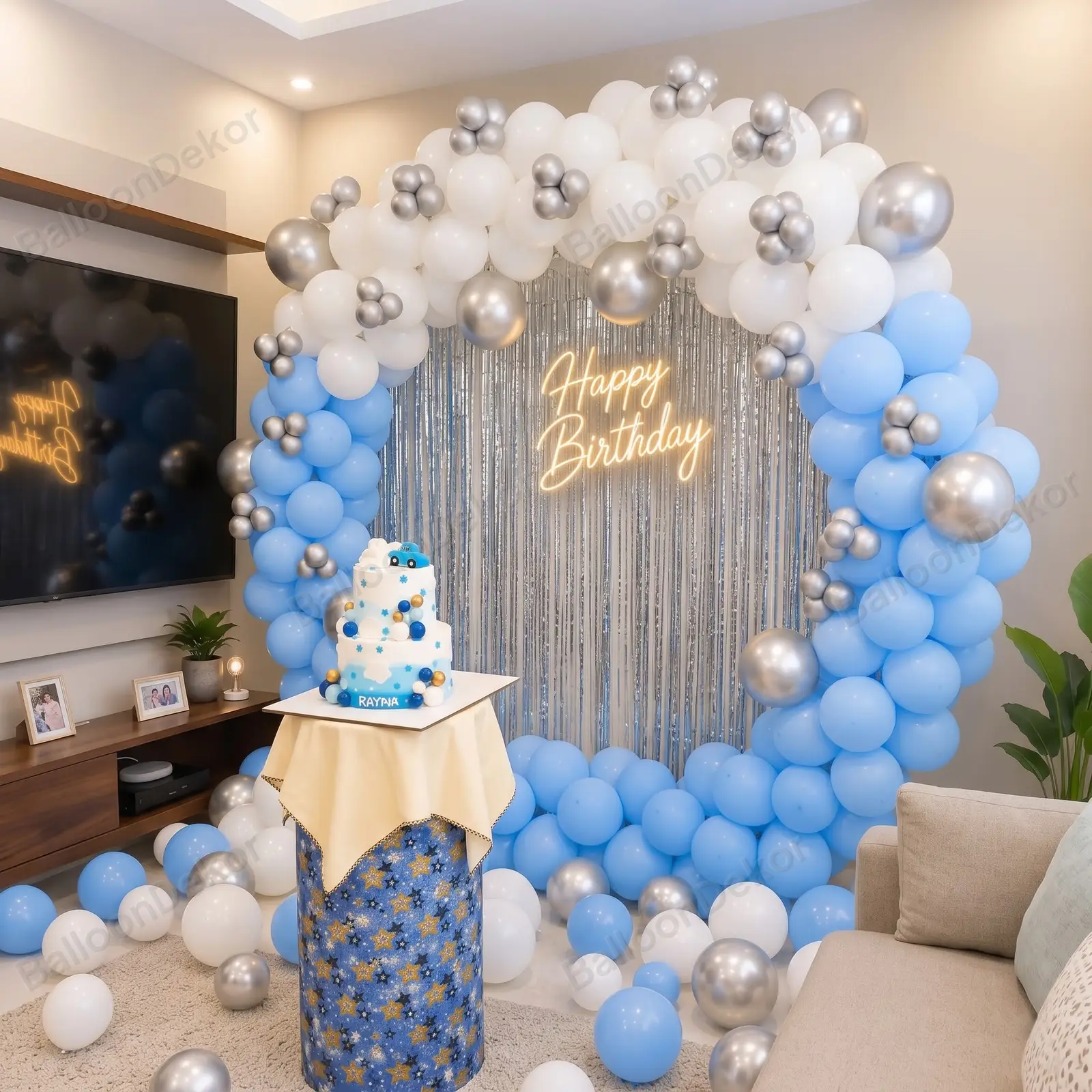 Blue and Silver Birthday Balloon Decor — photo 3