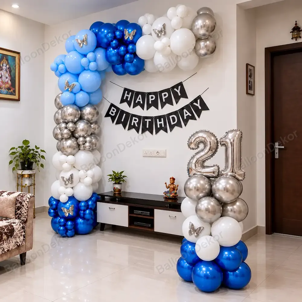 Blue Silver Balloon Arch Decoration — thumbnail 2