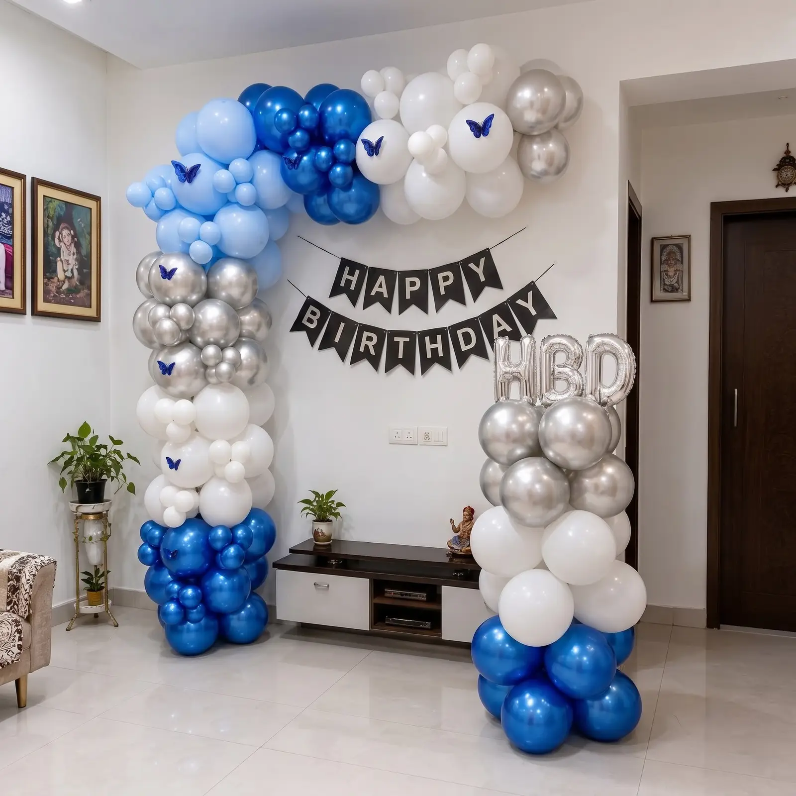 Blue Silver Balloon Arch Decoration — thumbnail 2
