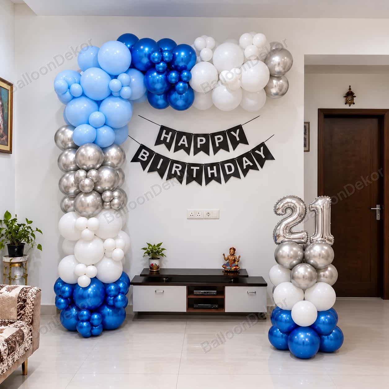 Blue Silver Balloon Arch Decoration — Balloon Decoration in Bangalore at Home in Bangalore