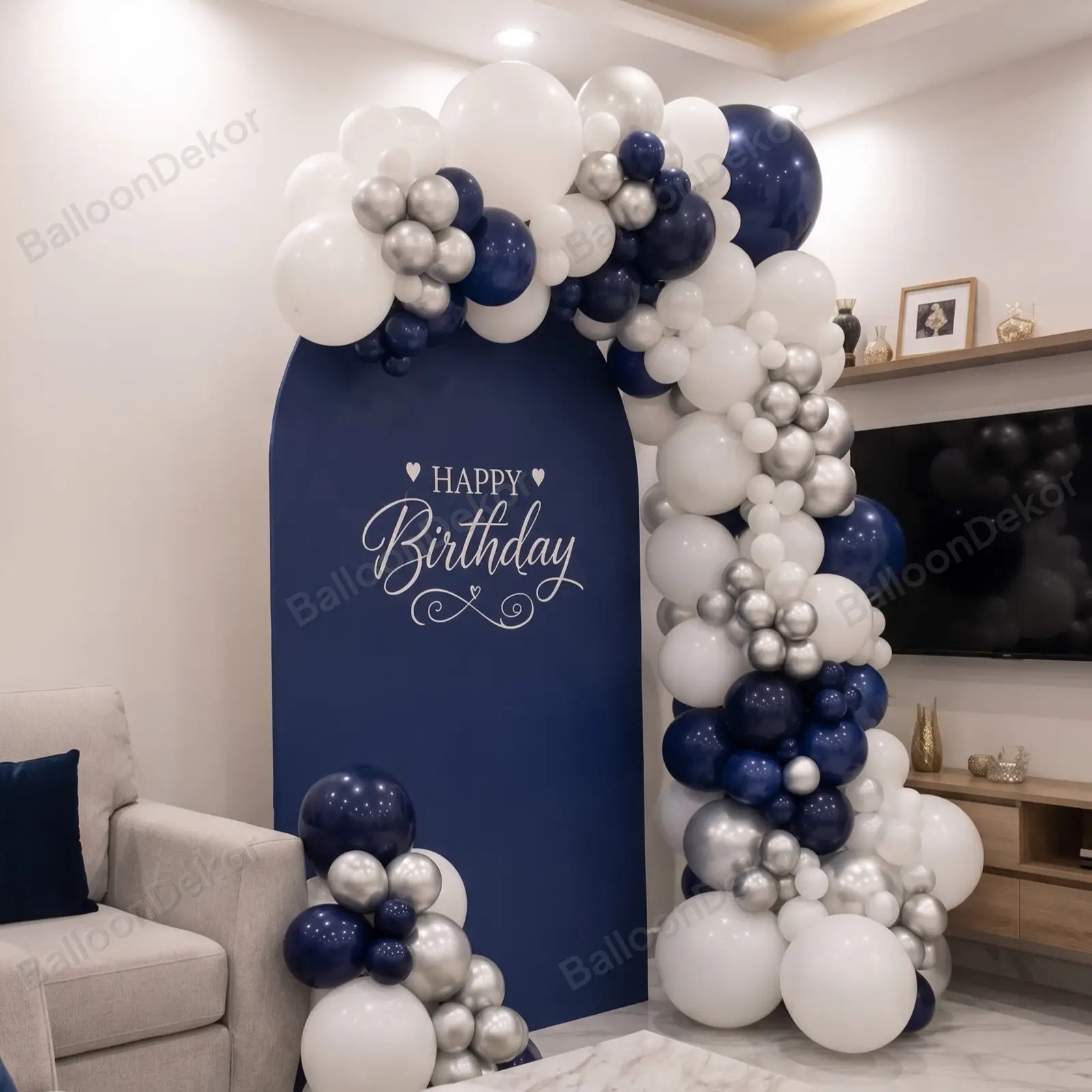 Blue Silver Balloon Backdrop Setup — photo 2