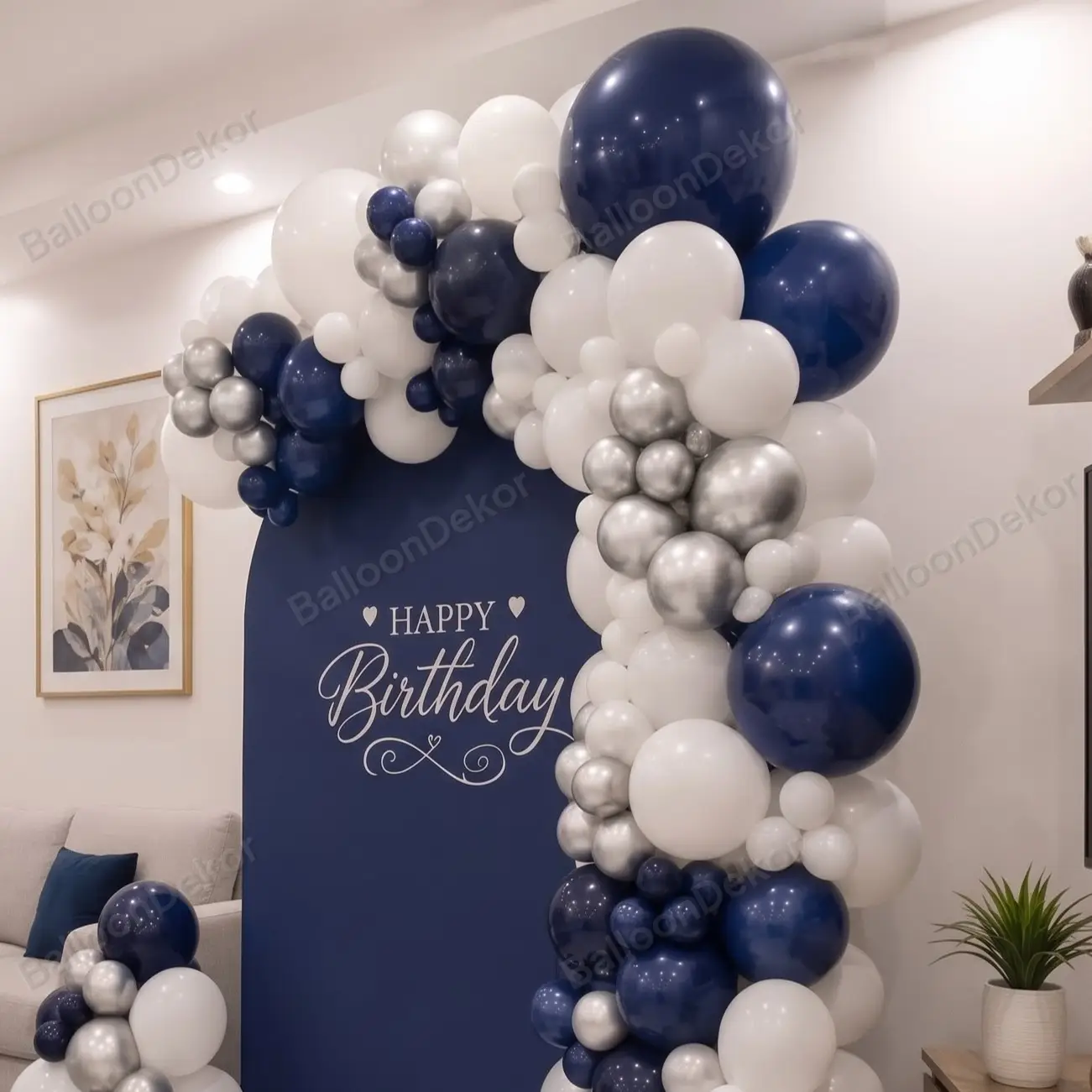 Blue Silver Balloon Backdrop Setup — photo 3