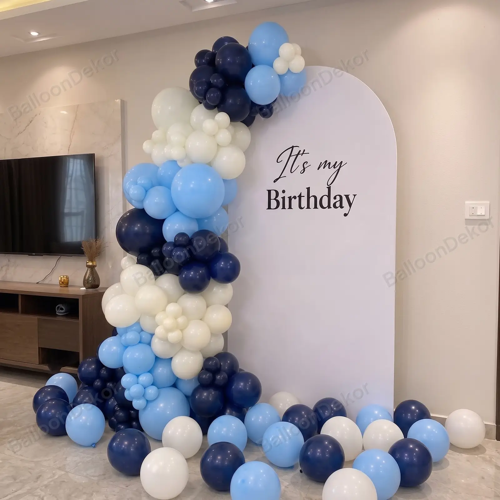 Elegant Blue Birthday Backdrop setup — thumbnail 2