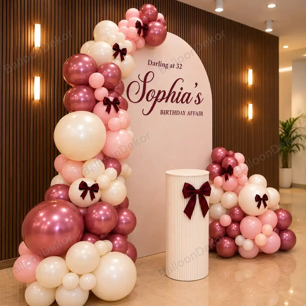 Elegant Burgundy & Blush Birthday Balloon Decoration — thumbnail 2