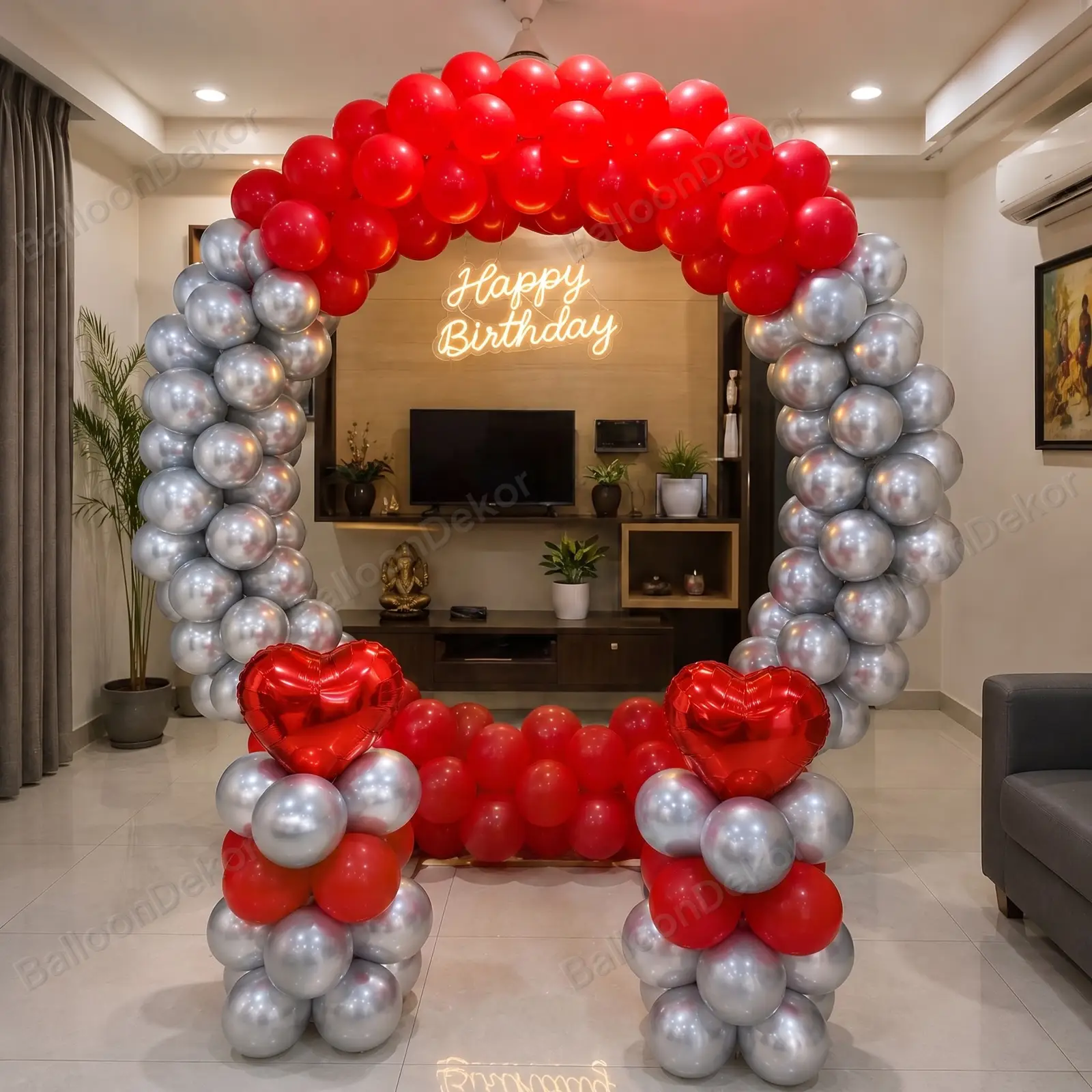 Glamorous Red & Silver Birthday Celebration Decor — photo 2