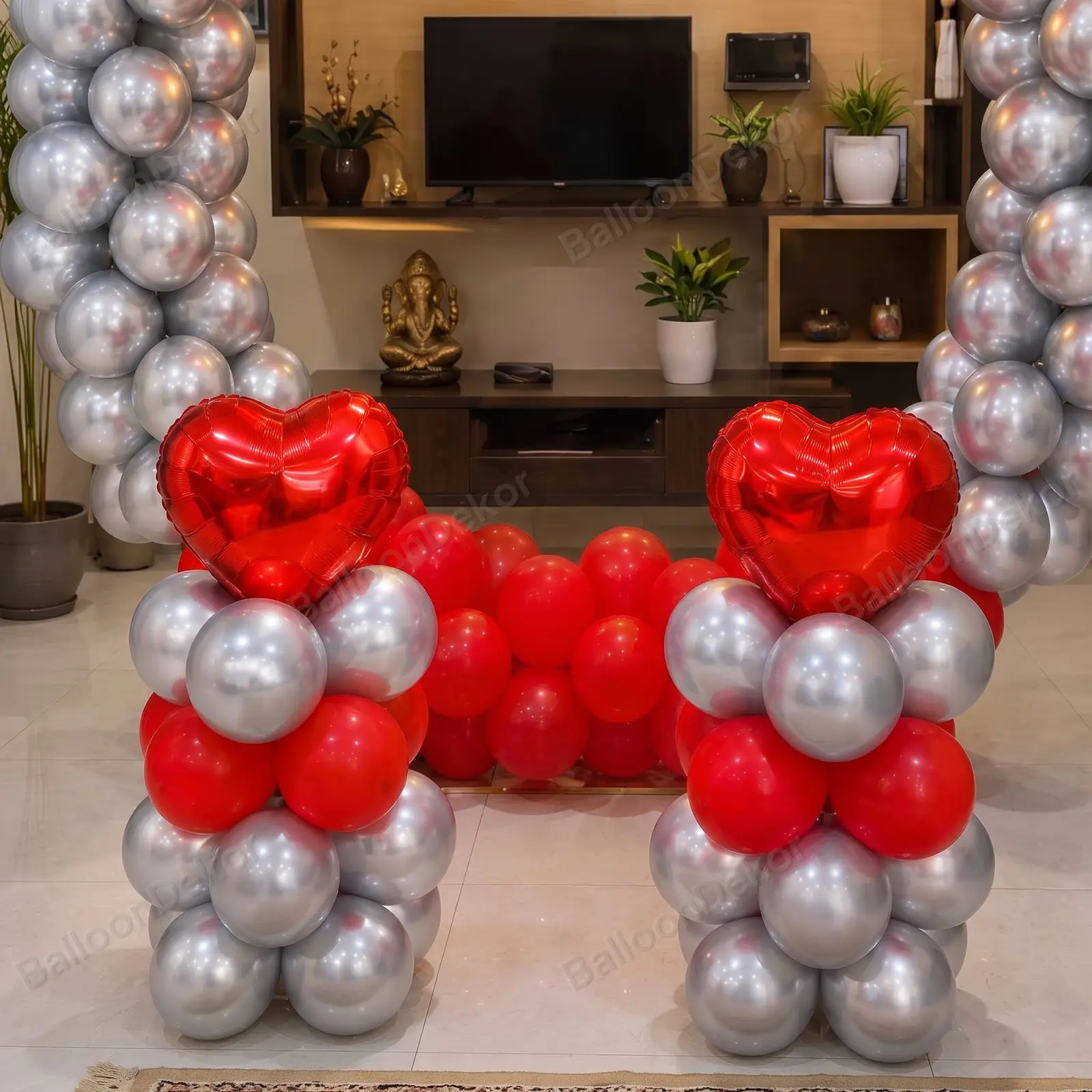 Glamorous Red & Silver Birthday Celebration Decor — photo 3