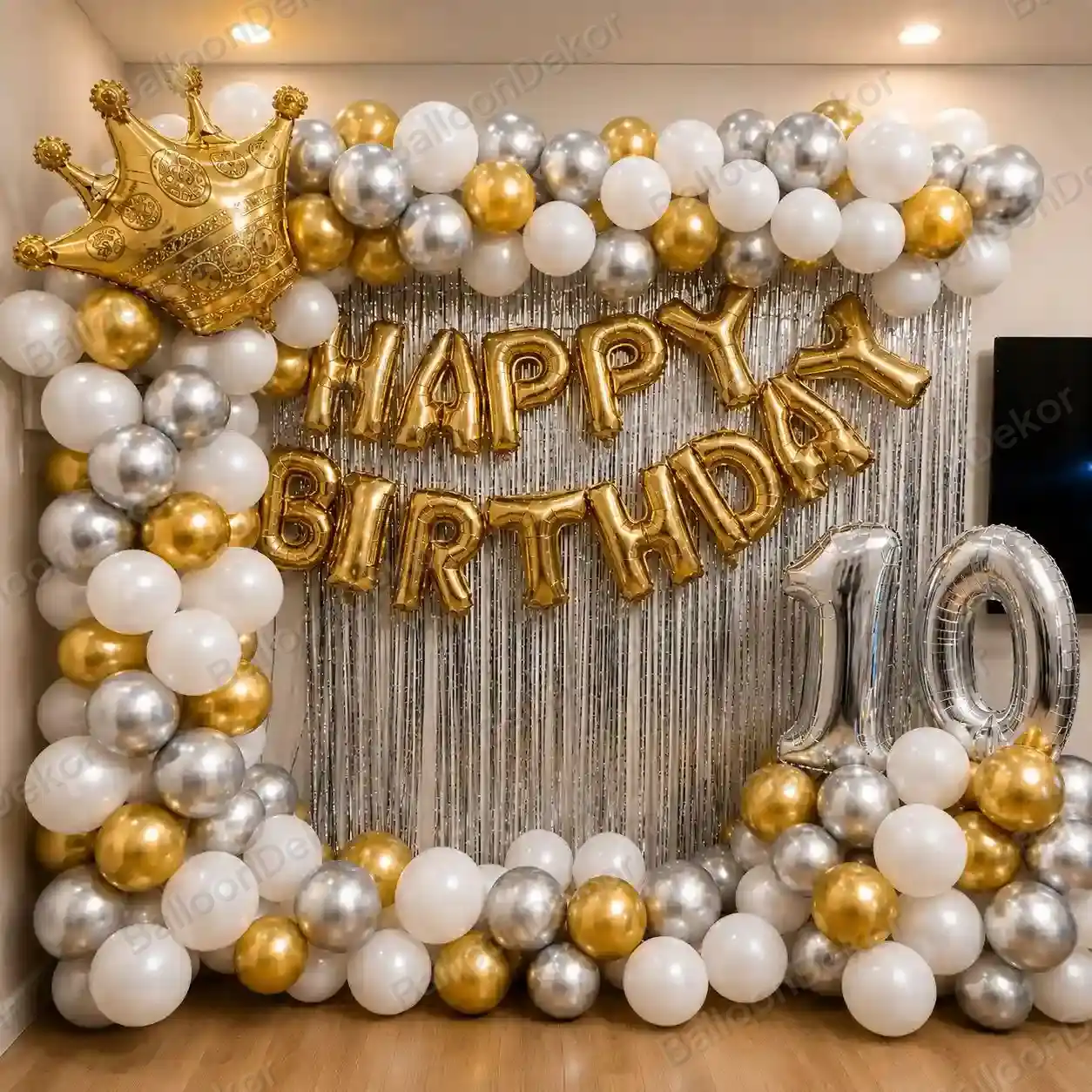 Golden Crown 70th Birthday Balloon Decoration
