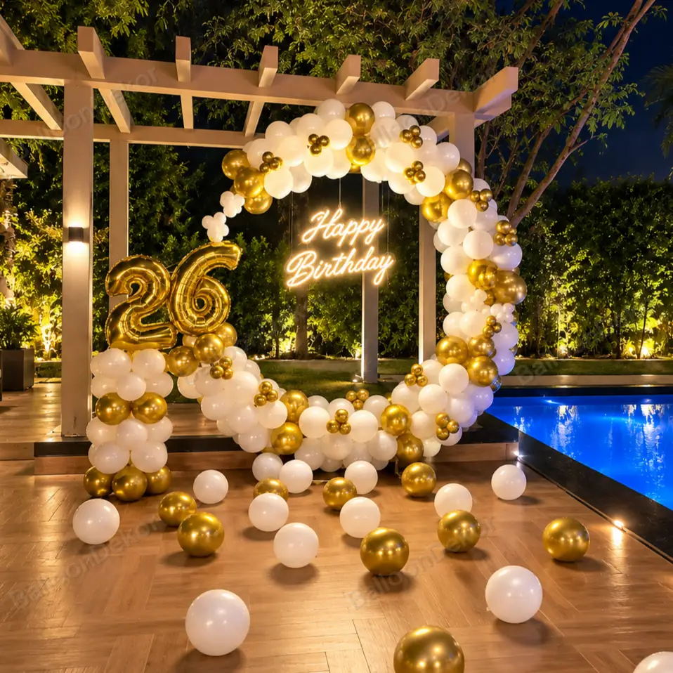 Golden Glow Birthday Decor — Birthday Balloon Decoration in Noida