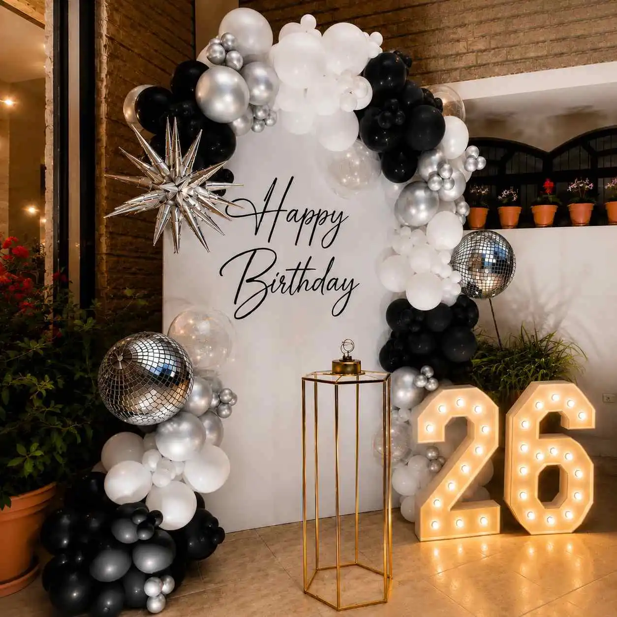 Luxury Black, White & Silver Birthday Balloon Decoration — thumbnail 2