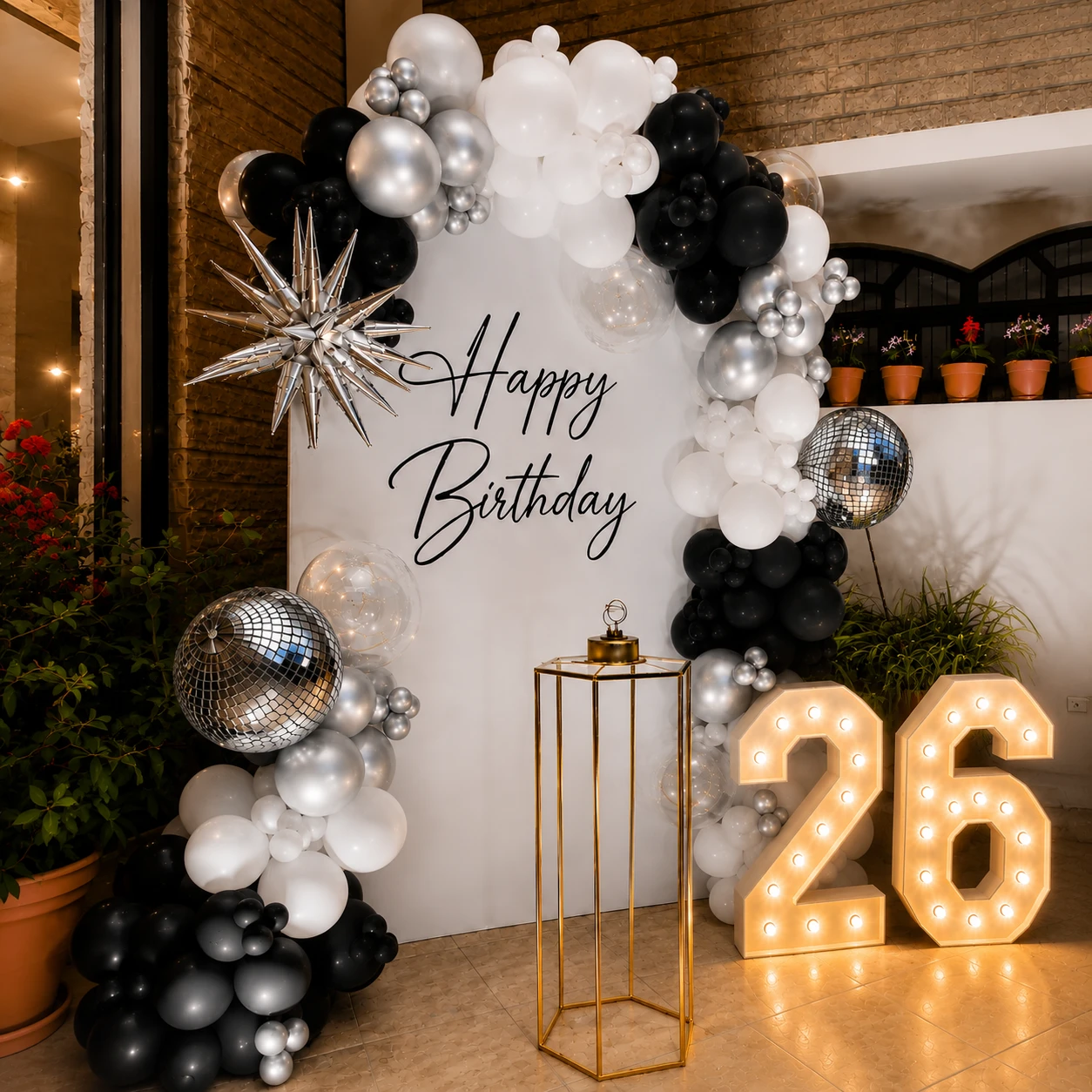 Luxury Black, White & Silver Birthday Balloon Decoration — thumbnail 2