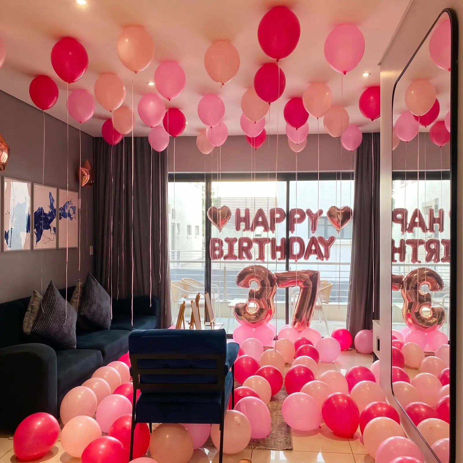 Pink Red Birthday Balloon Decor — Balloon Decoration in Bangalore in Bangalore
