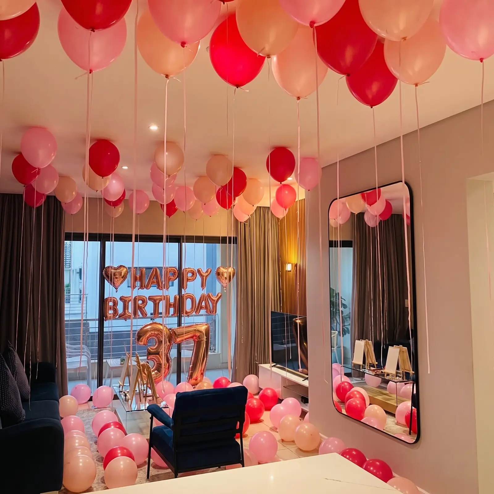 Pink Red Birthday Balloon Decor — thumbnail 2