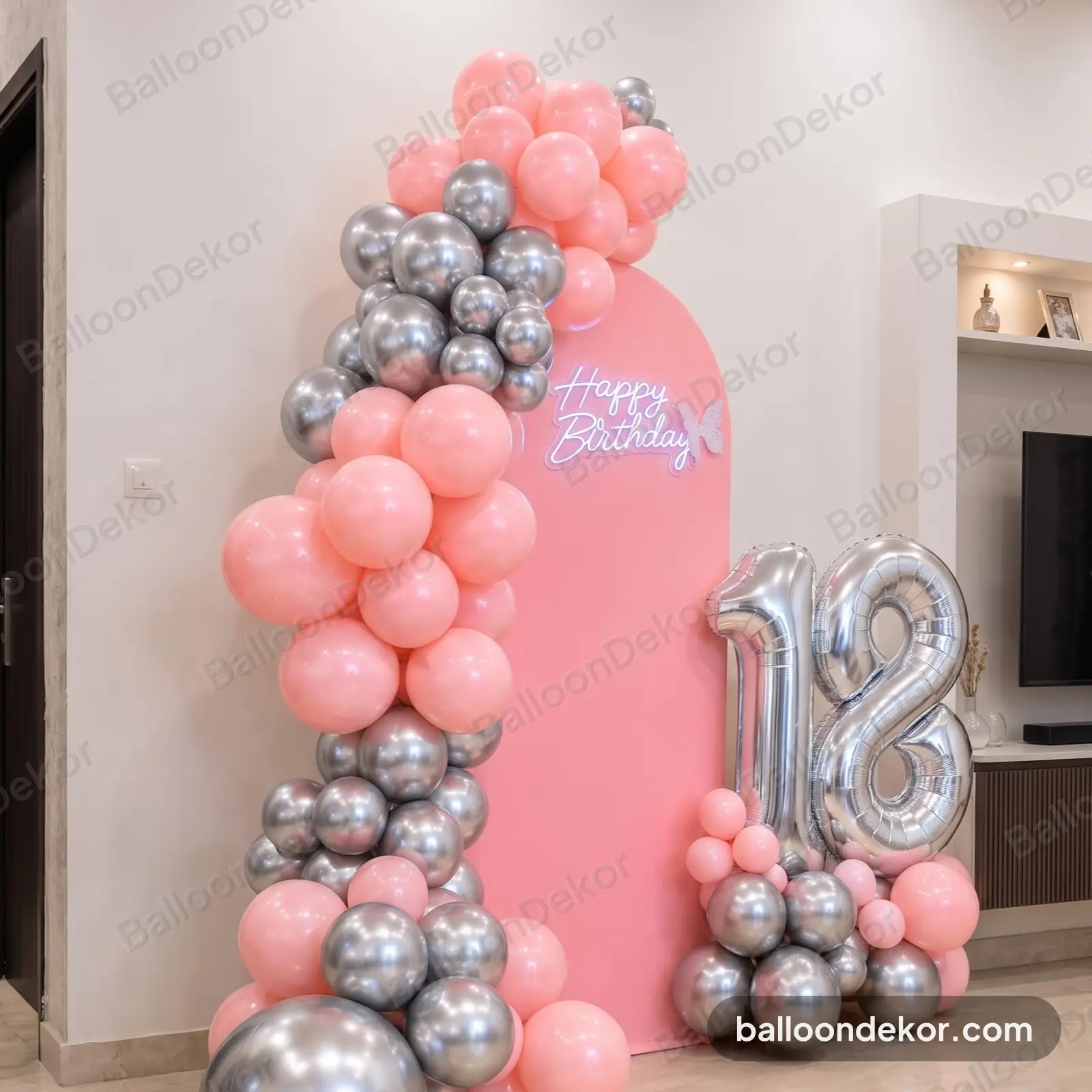 Pink Silver Balloon Backdrop Decoration in Delhi — thumbnail 2