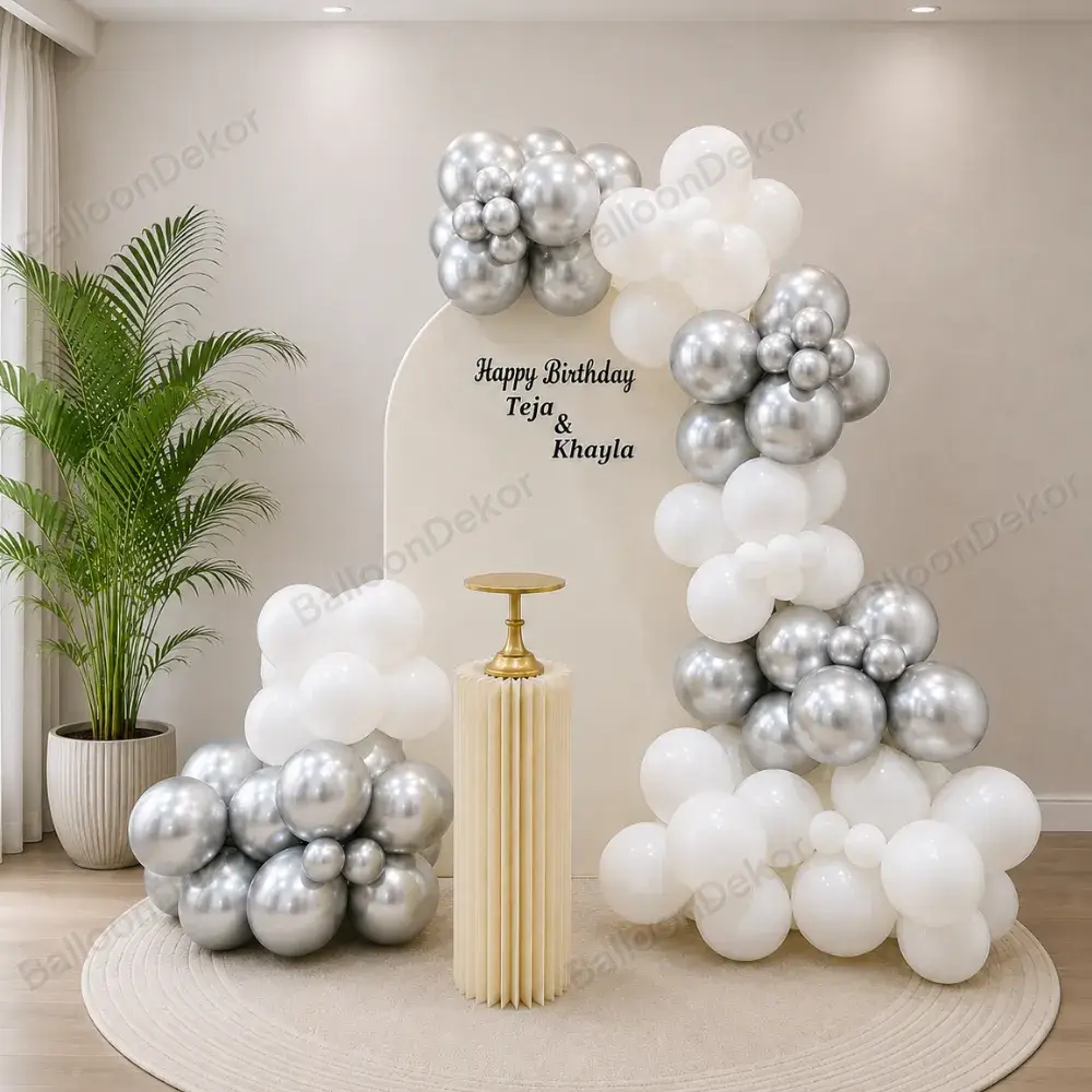 Silver White Elegance Adult Birthday Decoration — Birthday & Balloon Decoration in Kolhapur in Kolhapur