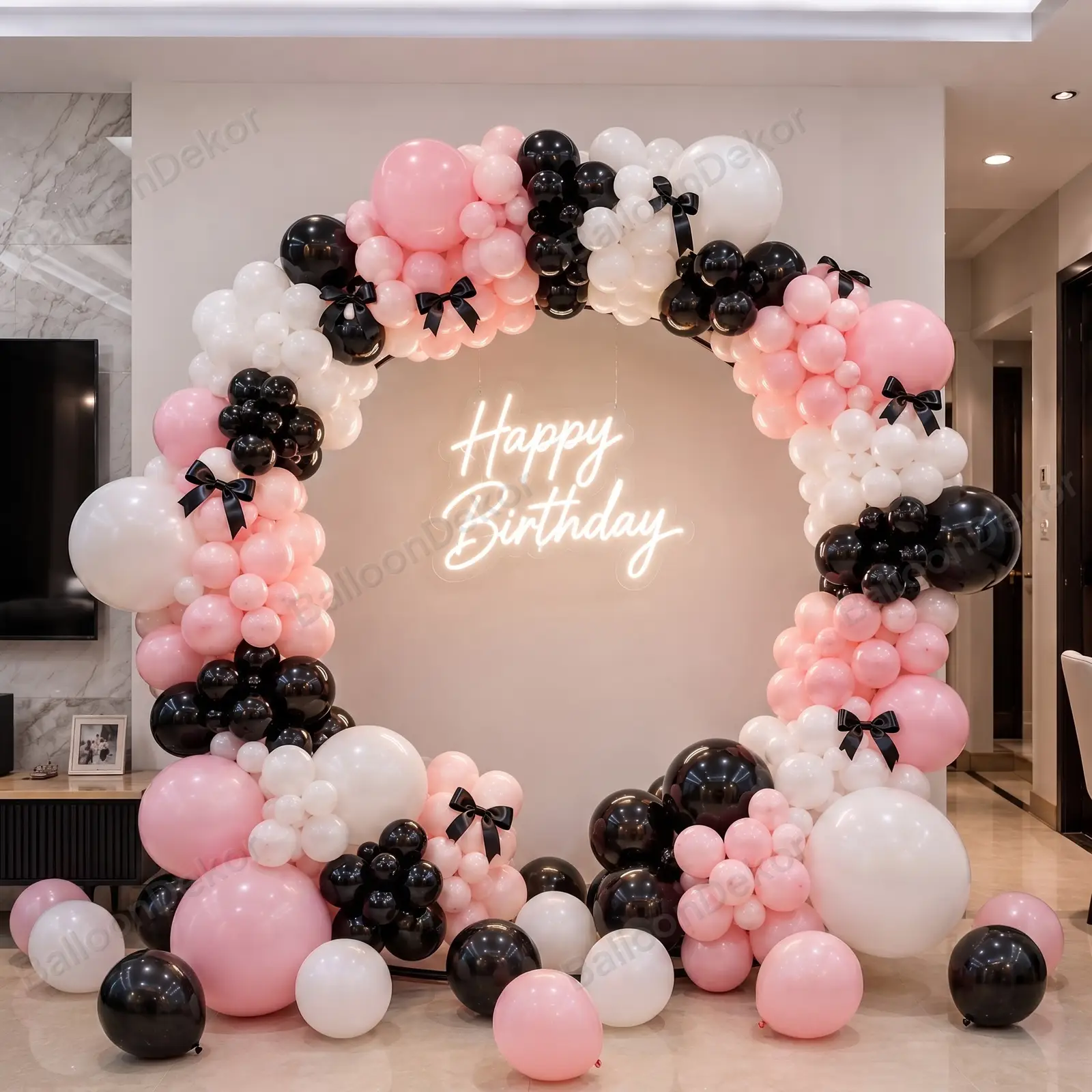 Sweet Pink and White Balloon Ring Decoration — Balloon Decoration at Home by Expert Decorators