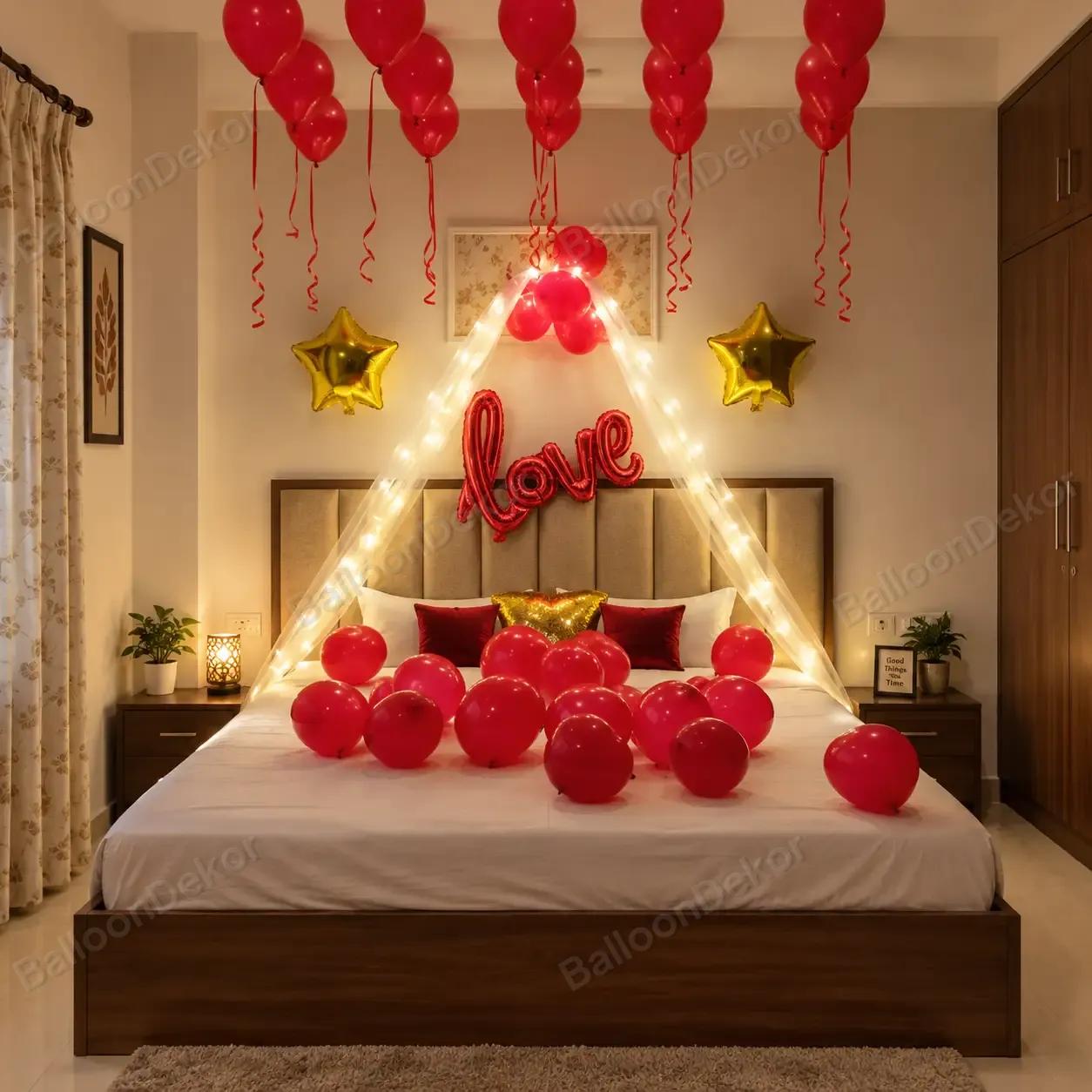Romantic Love Room Canopy Decoration — Anniversary Decoration Services Across India