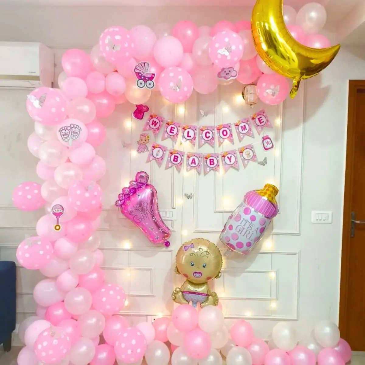 Baby Girl Welcome Decoration with Pink Balloons