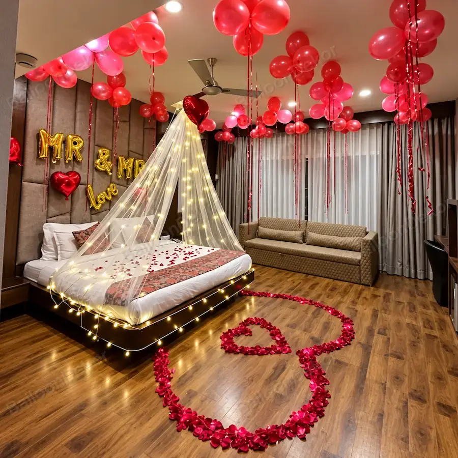 Classic Canopy Decor for 1st Night — First Wedding Night Decoration in Kolkata in Kolkata