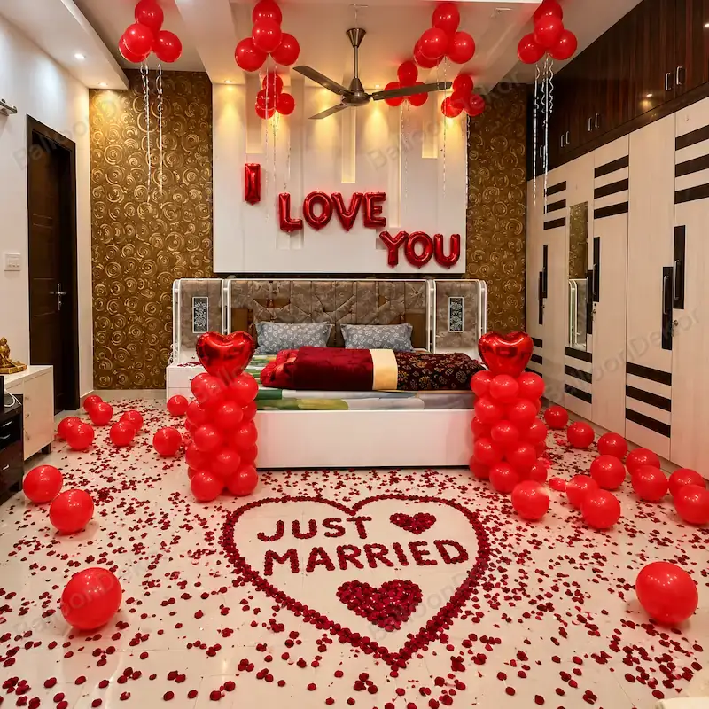 Elegant First Night Balloon Decor — First Wedding Night Decoration in Kolkata in Kolkata