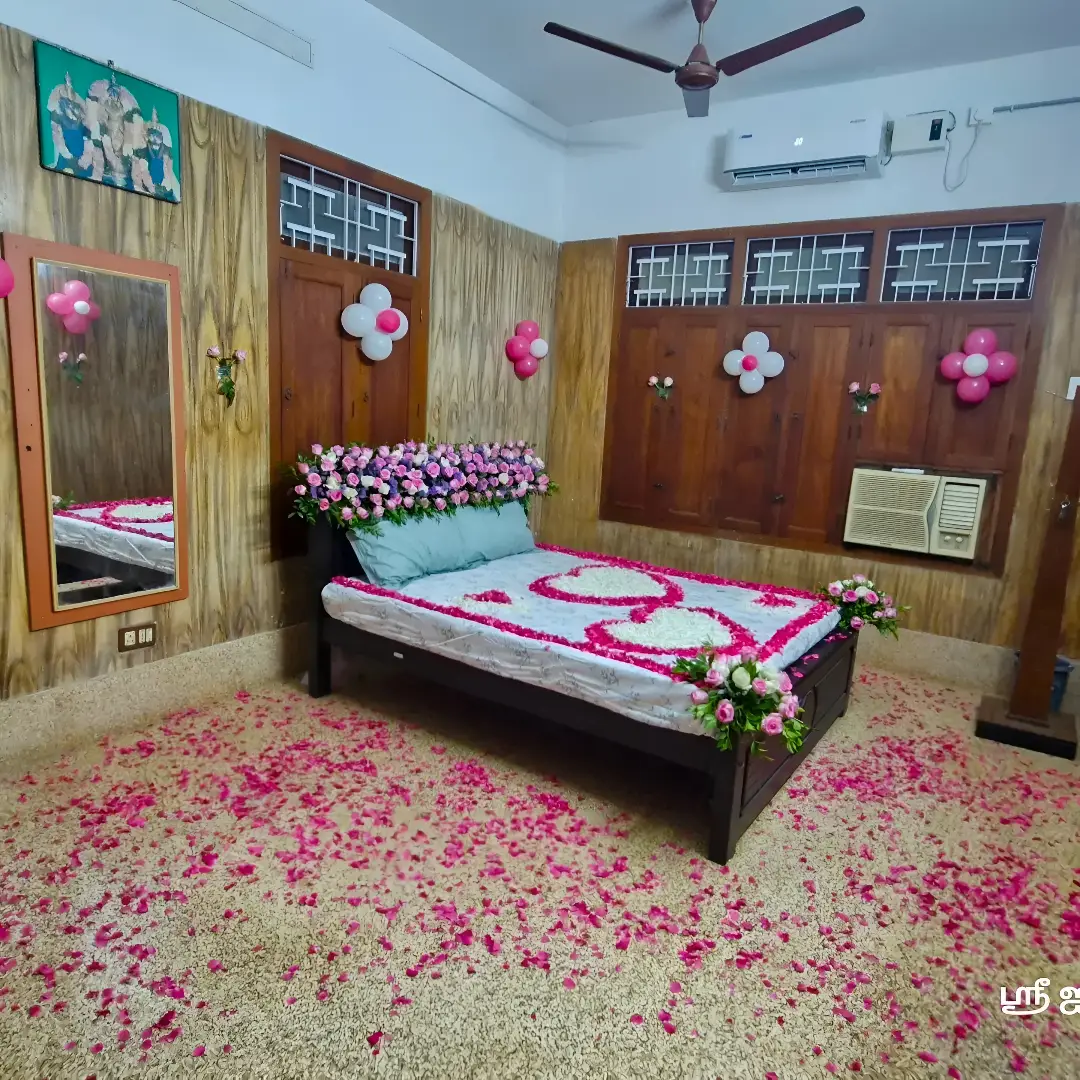 First Night Bed Decoration with Flower — First Night Decoration for Wedding Room