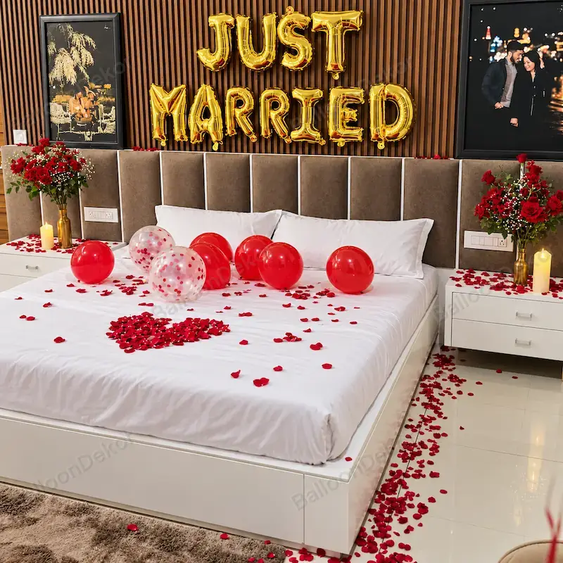 Just Married Simple Decoration — First Wedding Night Decoration in Kolkata in Kolkata