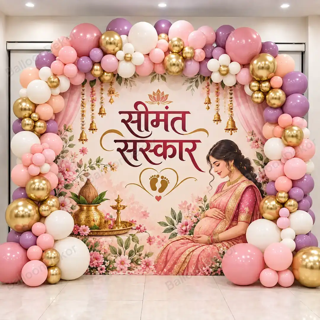 Elegant Seemant Sanskar Backdrop Decor — Seemant Sanskar Decoration at Home & Venue