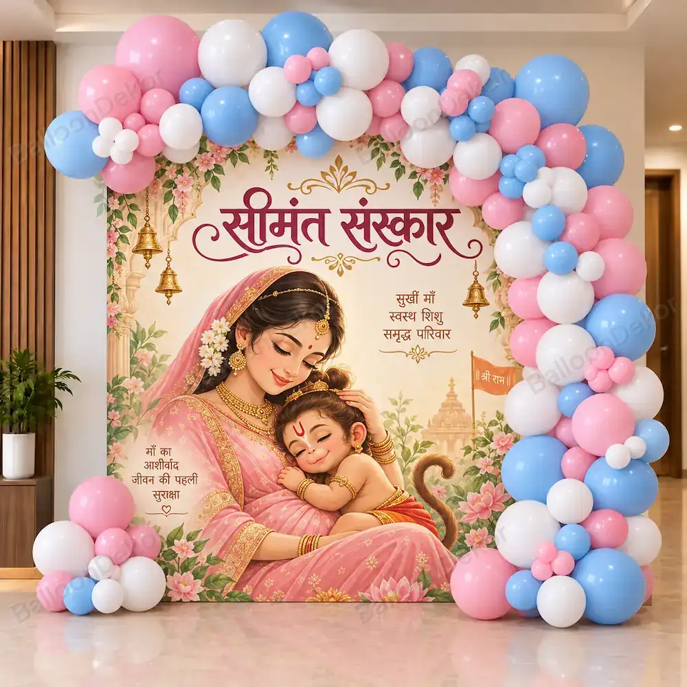 Little Hanuman Ji Theme Seemant Sanskar Setup — Seemant Sanskar Decoration at Home & Venue