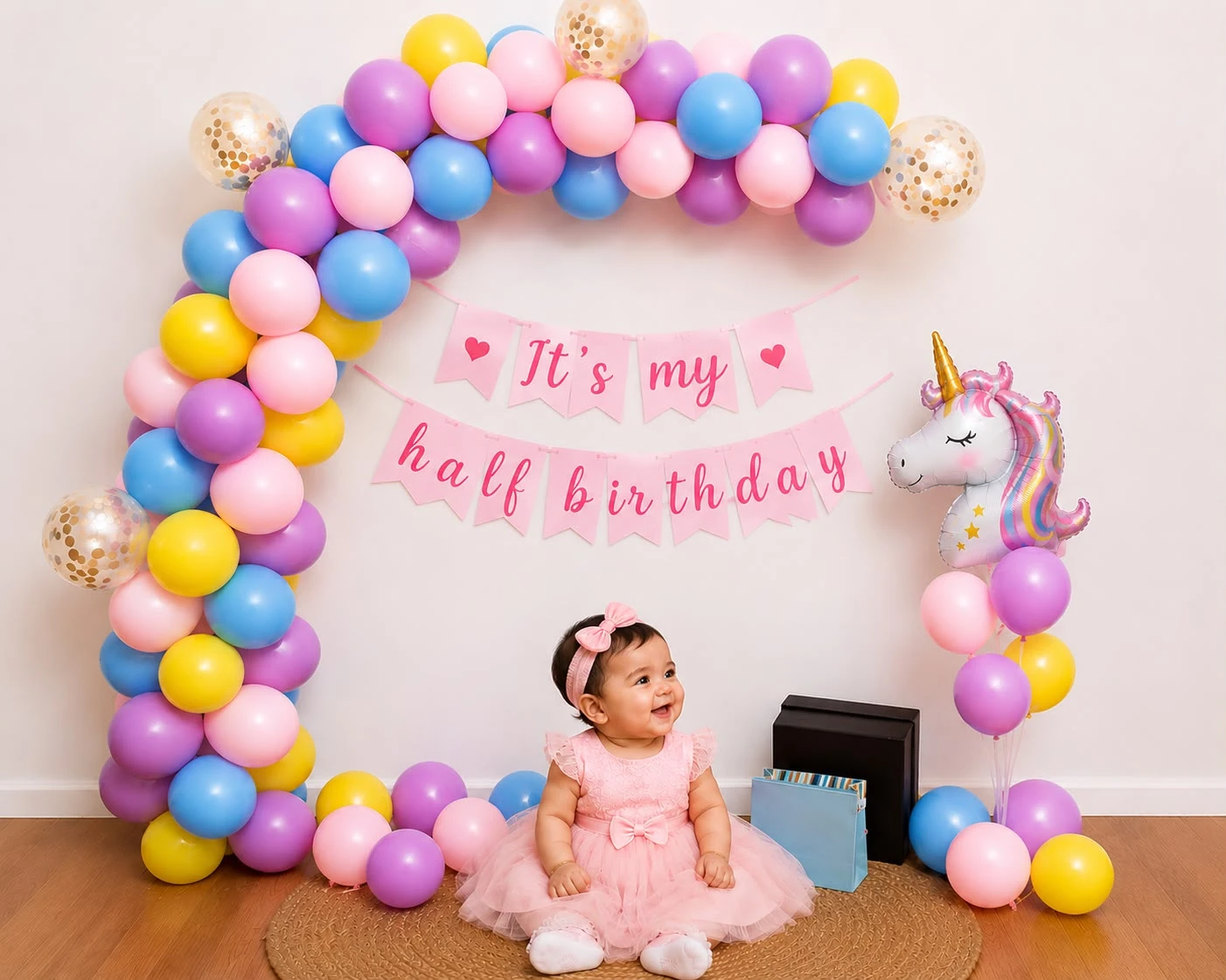 Pastel Unicorn Half Birthday Balloon Decoration