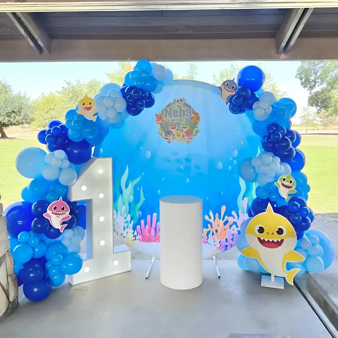 Baby Shark 1st Birthday Balloon Decoration — Baby Shark Theme Decoration in Amritsar