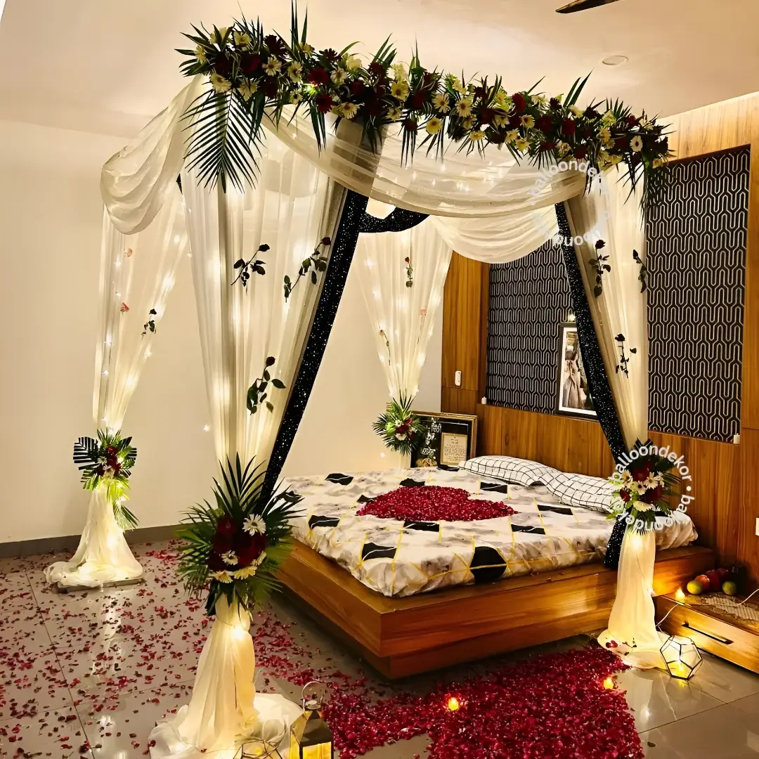 Canopy Style First Night Bed Decoration — First Night Decoration for Wedding Room