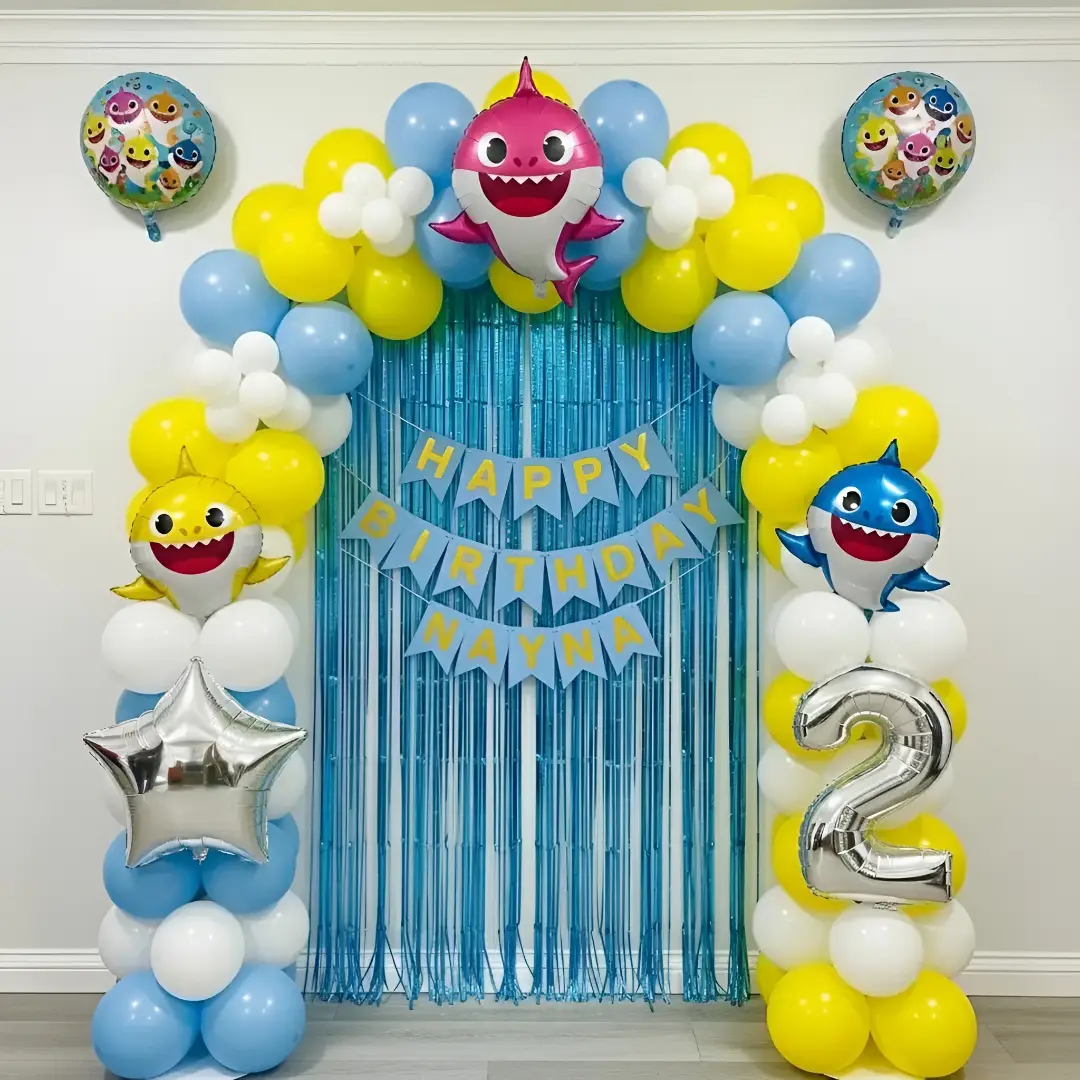 Cute Baby Shark Birthday Balloon Setup — Birthday Decoration for Baby Boy