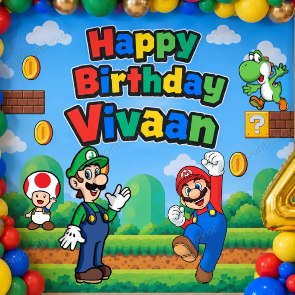 Mario Theme Birthday Balloon Decoration — thumbnail 2