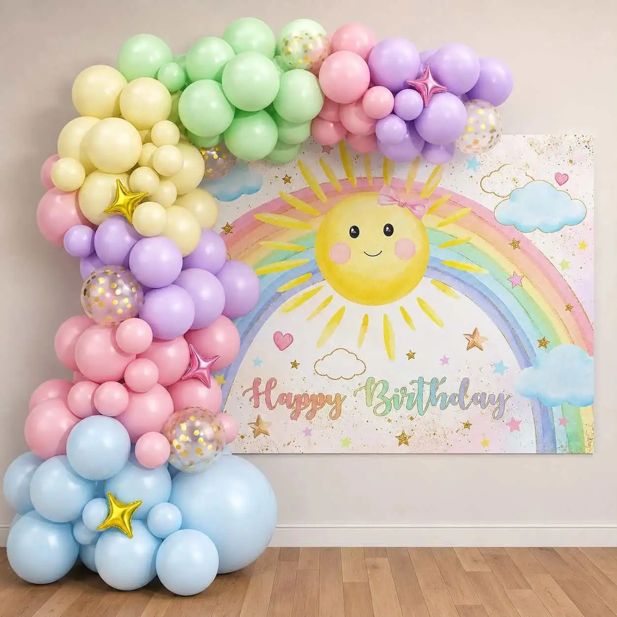 Pastel Rainbow Birthday Balloon Decoration