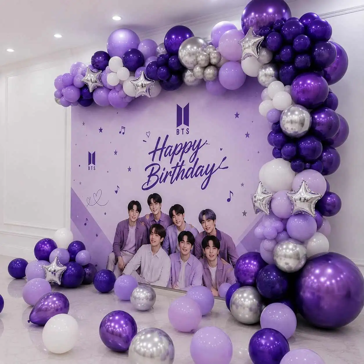Premium BTS Theme Birthday Balloon Decoration — thumbnail 2