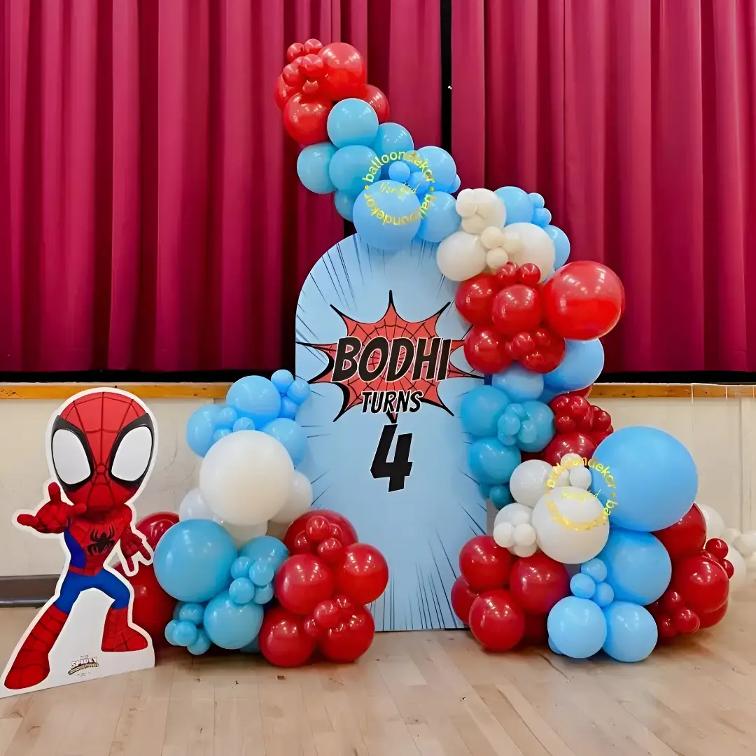 Spider Hero Birthday Balloon Backdrop — Superhero Theme Decoration