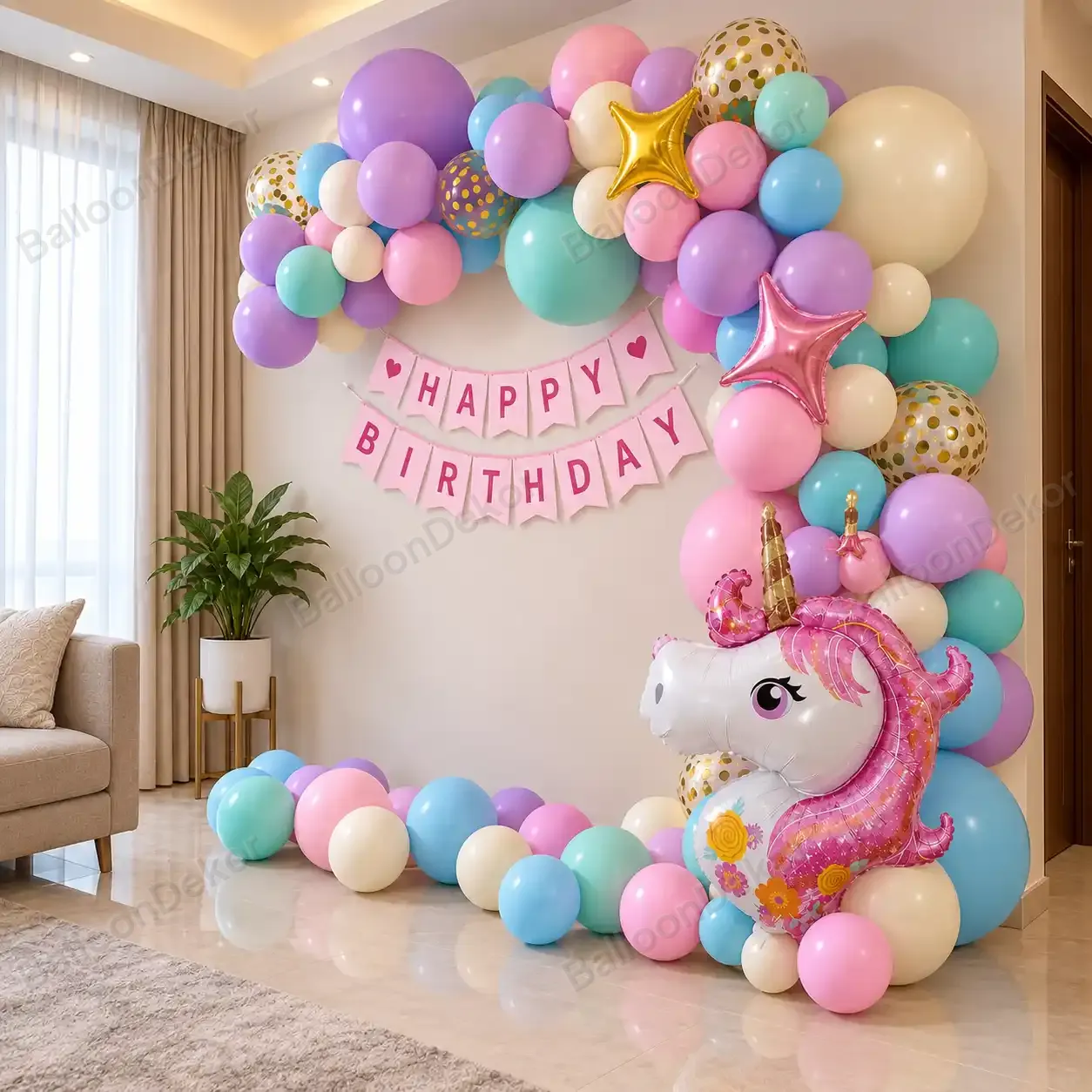 Unicorn Theme Birthday Balloon Decoration — thumbnail 2