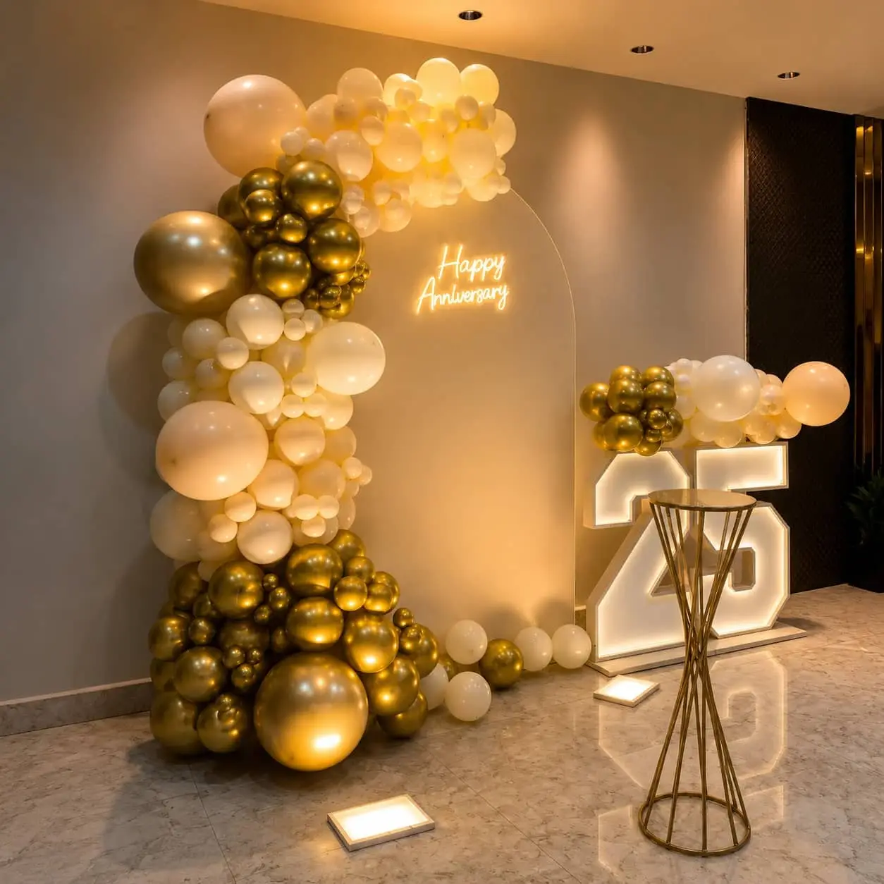 25th Anniversary White & Gold Balloon Decoration — photo 2