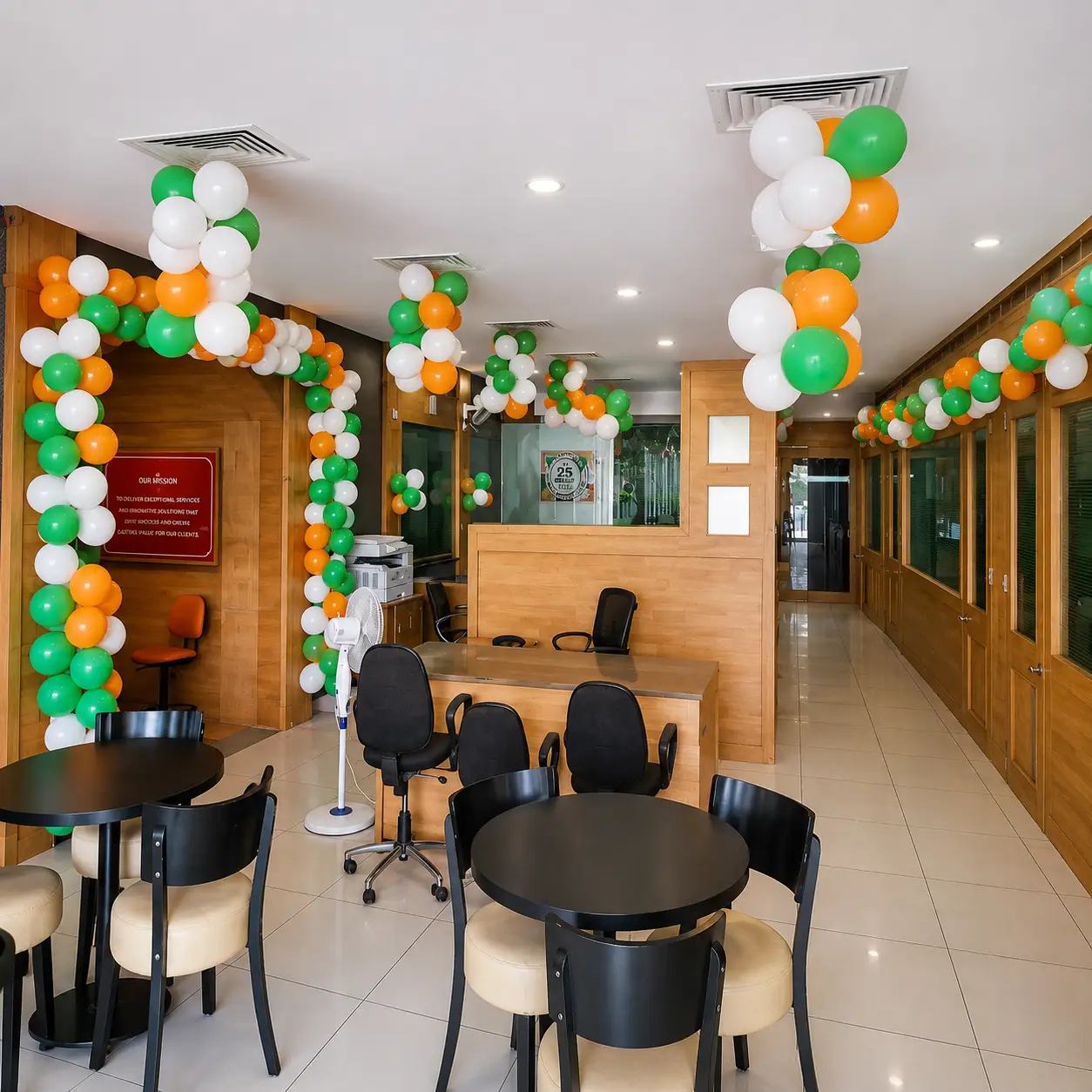 Simple Tricolor Balloon Decoration for Office — Independence Day Decoration Service in India