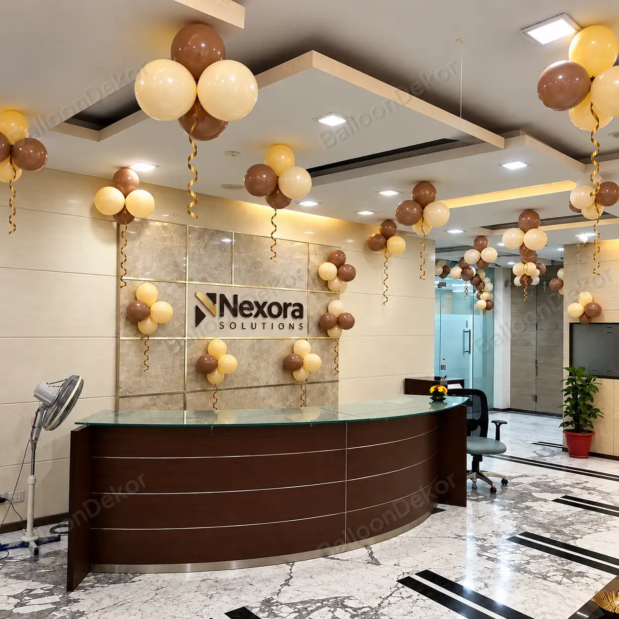 Elegant Office Reception Decor with Balloons