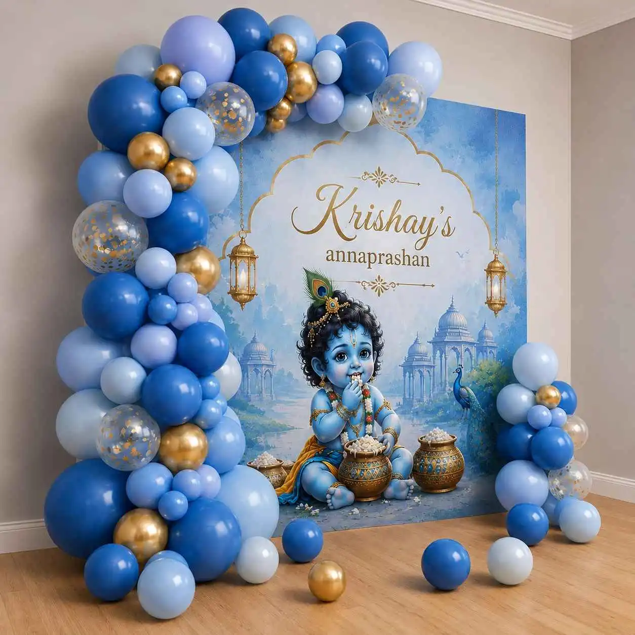 Baby Krishna Annaprashan Balloon Decoration — photo 2