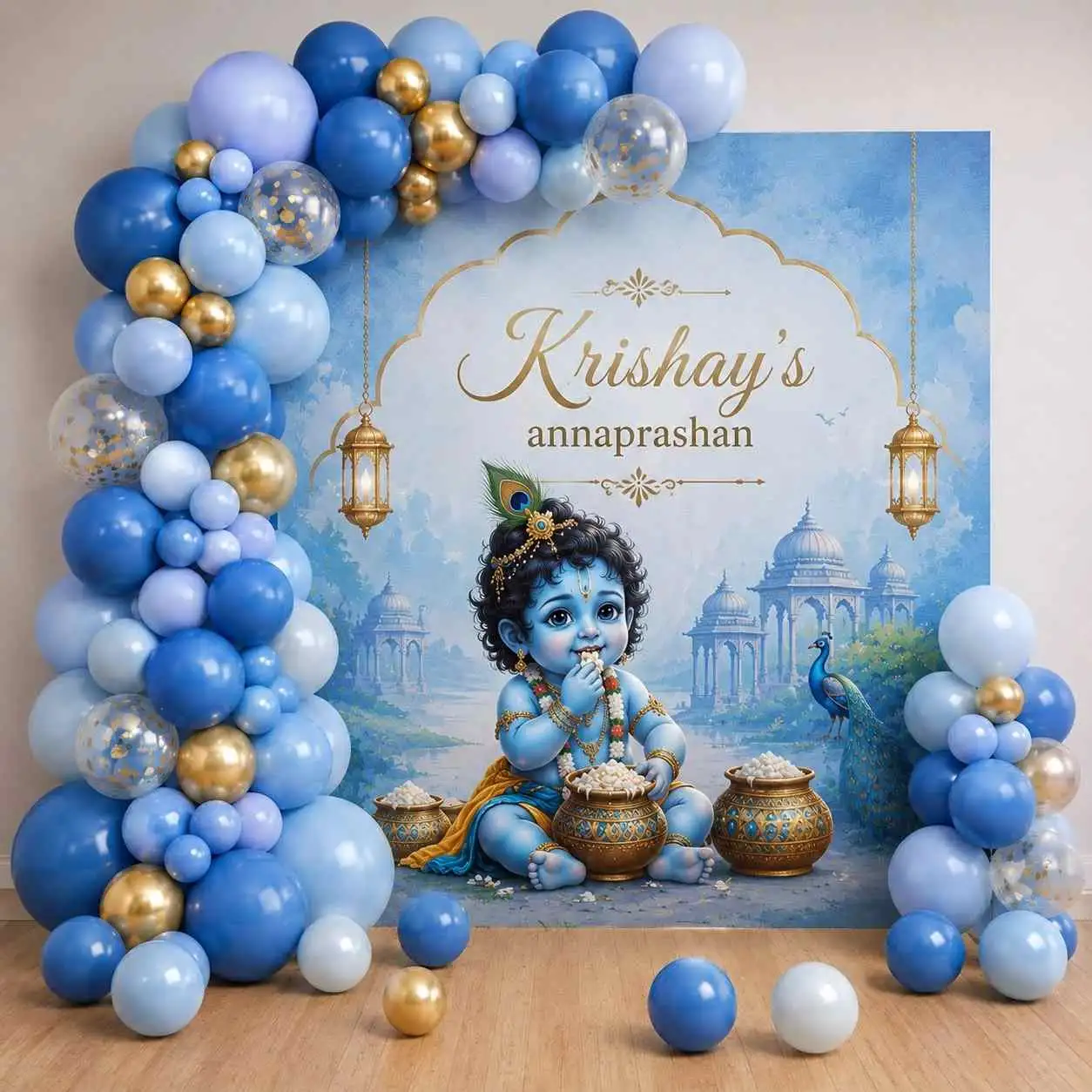 Baby Krishna Annaprashan Balloon Decoration