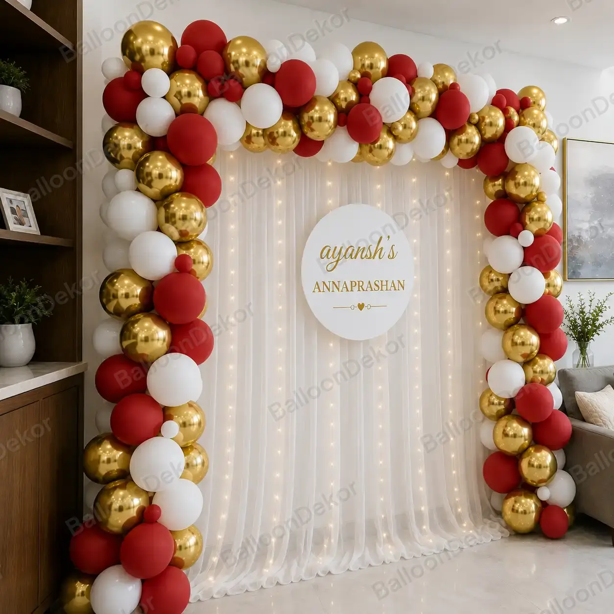 Elegant Annaprashan Balloon Arch Decoration — thumbnail 2